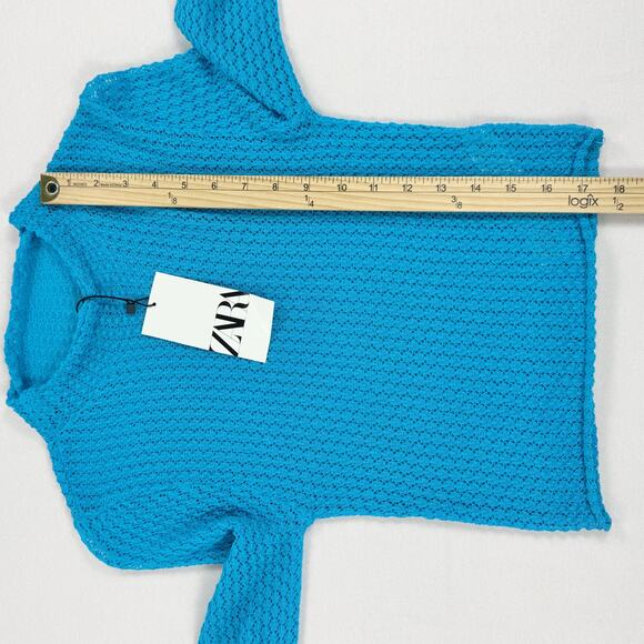 Zara Women's Pointelle Sweater Skirt Set Small Medium Turquoise Bloggers Fav - Picture 12 of 15